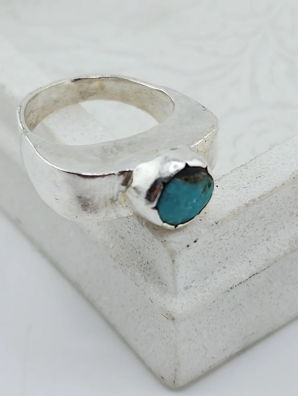 TURQUOISE HALLOW RING HANDMADE IN RECYCLED STERLING SILVER SIZE 7 - Picture 5 of 12